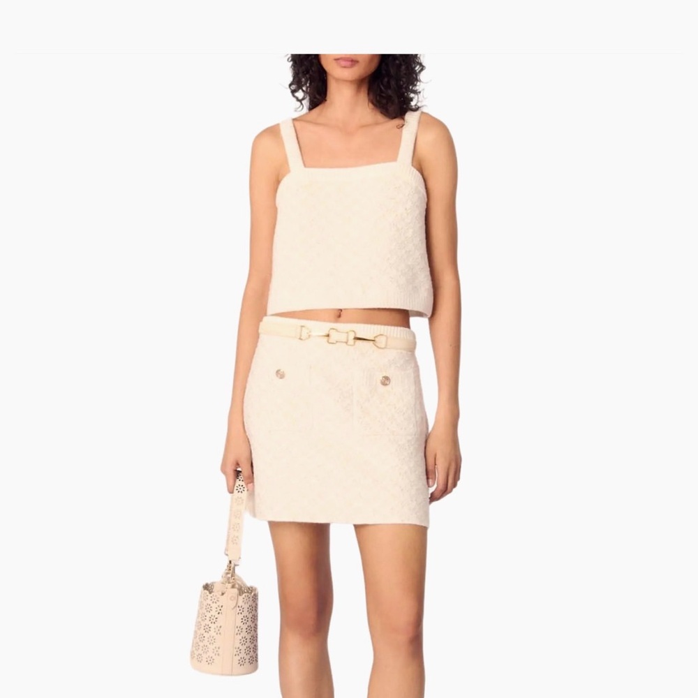 Maje Textured White Knit Top